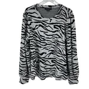 Sanctuary Julia Sweater Size XXL Black White Zebra Animal Stripe Puff Sleeve Top